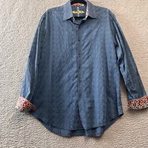 Robert Graham Shirt Mens XL Flip Cuff Abstract Blue Long Sleeve Button Up